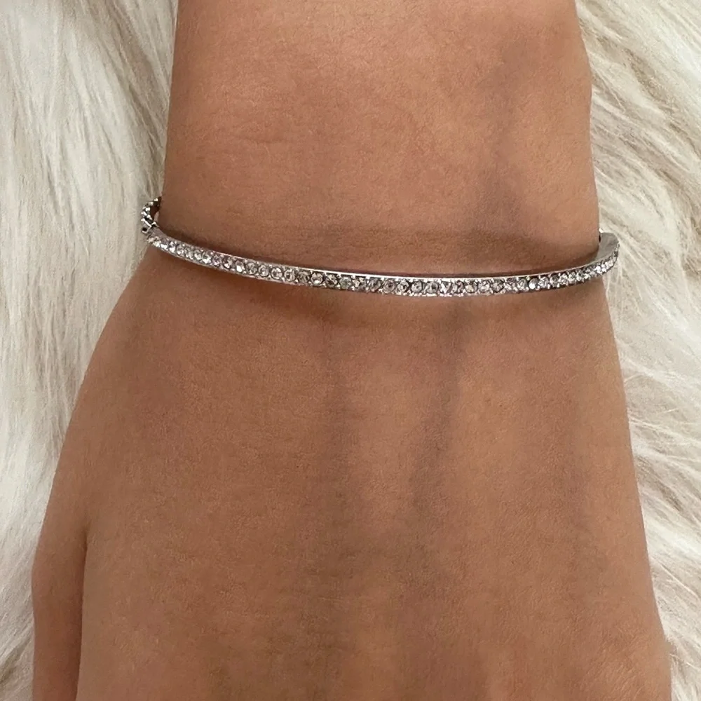 Michael Kors Silver Crystal Pavé Hinged Bangle Bracelet